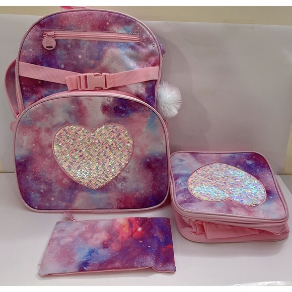 3PCS Sequin Unicorn Backpack for Kids Bookbag and Lunch Box -NEW - Picture 1 of 6